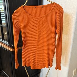 INC International Concepts Vibrant Rust Orange Ribbed Sweater